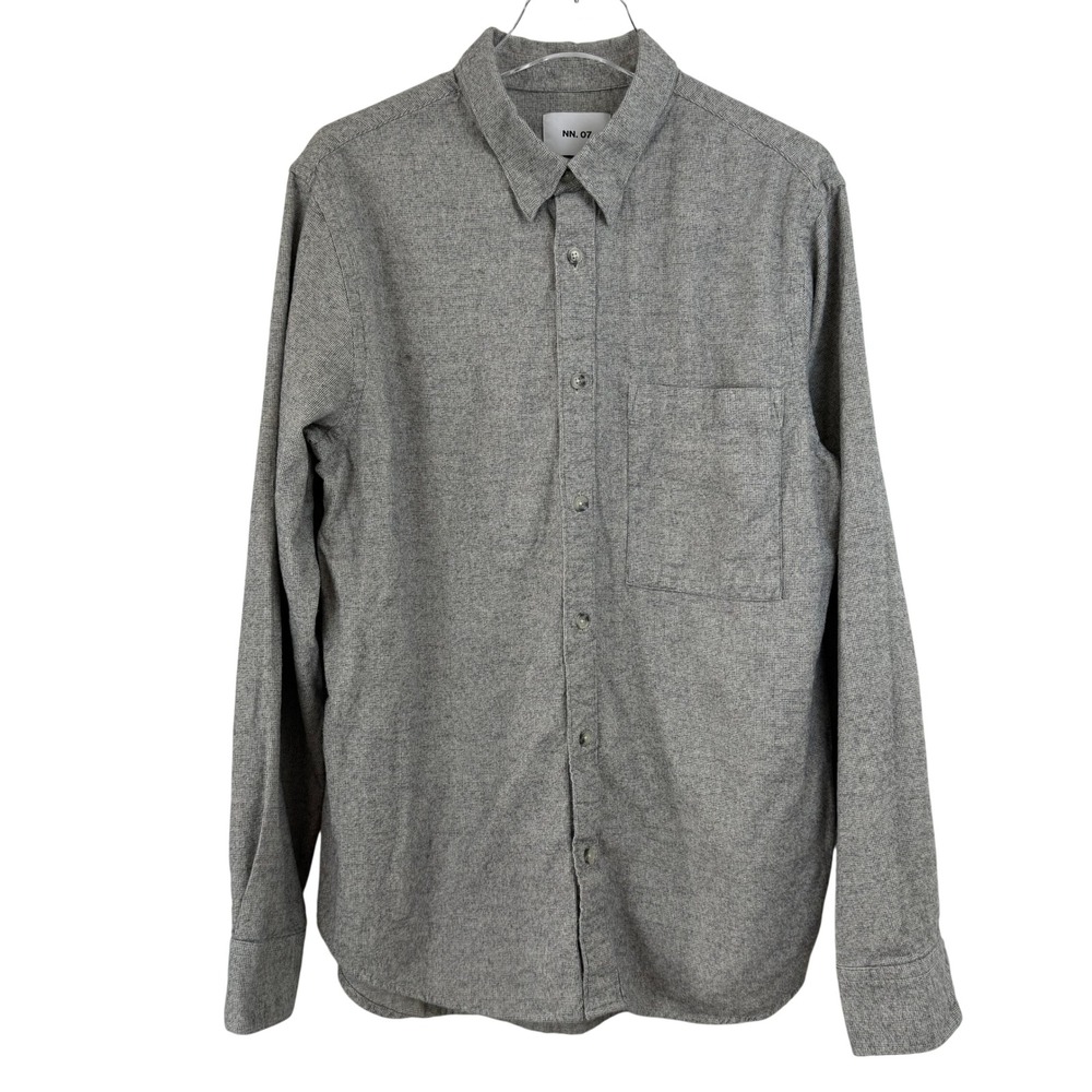 NN.07 Cohen Shirt Men XL Grey‎ Textured 100% Cotton Flannel Button Down